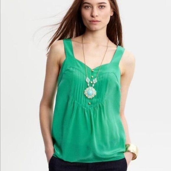 Banana Republic Tops - Banana Republic Silk Pleated Tank Top Green Blouse 6 Small